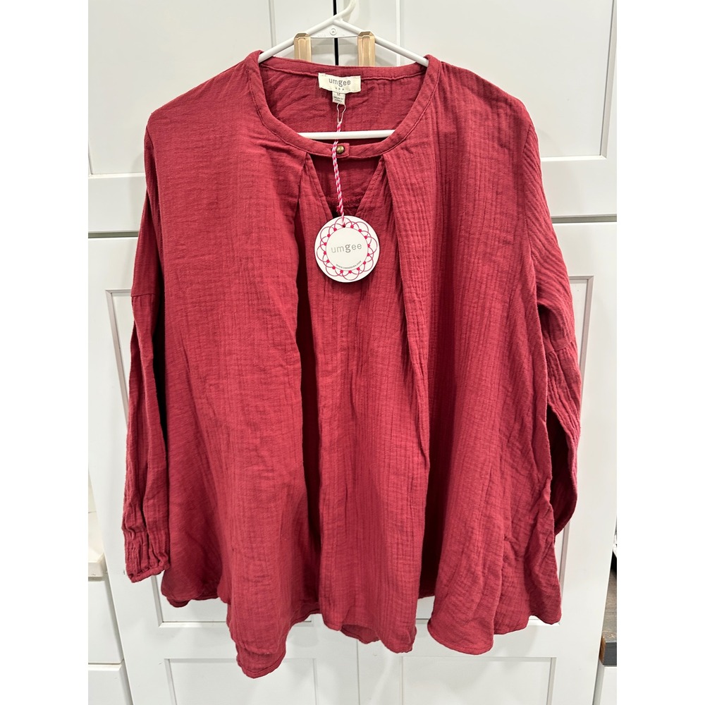 Umgee Women's Top Tunic Long Sleeve Keyhole Neckline Casual Blouse - M